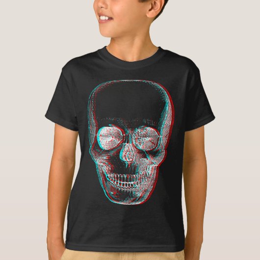 T-shirt Optical Illusion Halloween Skeleton Skull (Devant)