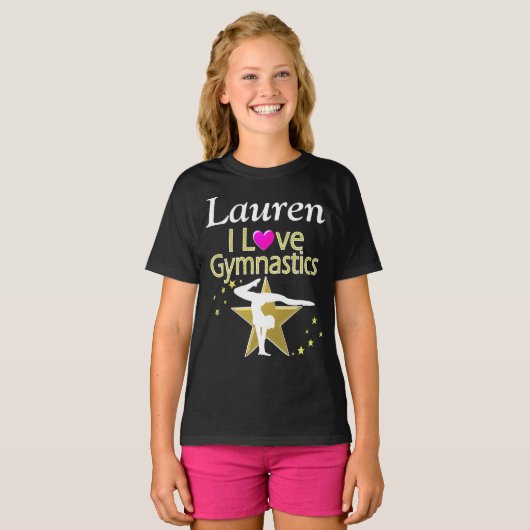 T-SHIRT OR ADORABLE I LOVE GYMNASTICS PERSONNALISÉ TEL (Devant entier)
