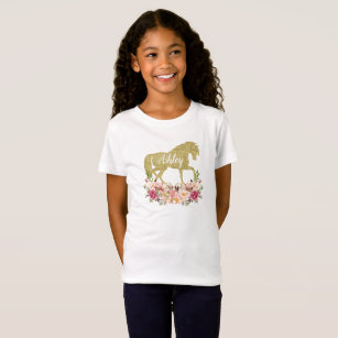 T-Shirt Or de Faux de filles et chemise florale de cheval