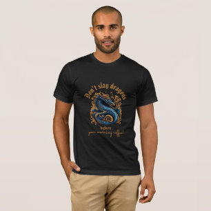 T-shirt Or médiéval et dragon bleu