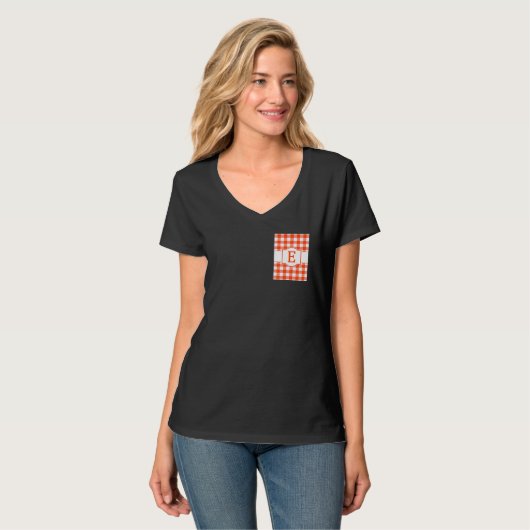 T-shirt Orange and White Buffalo Plaid Monogrammed Letter  (Devant entier)
