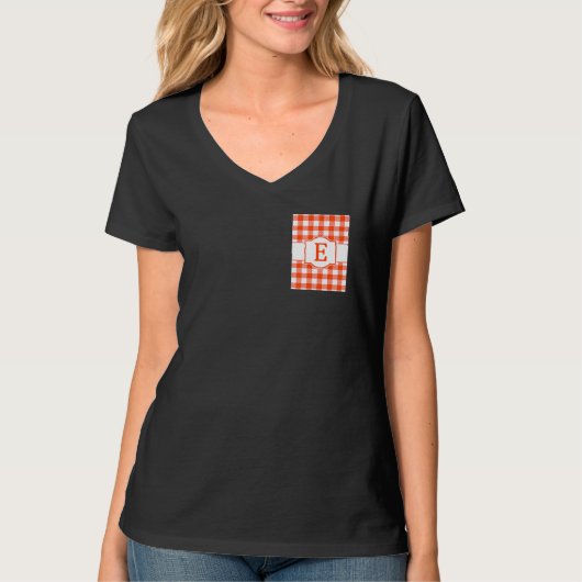 T-shirt Orange and White Buffalo Plaid Monogrammed Letter (Devant)
