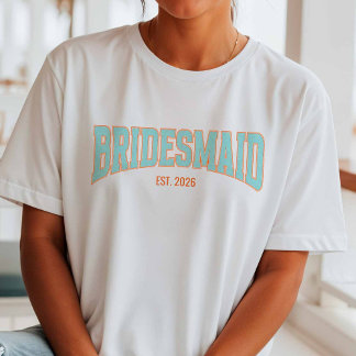 T-shirt Orange + Aqua Faux Glitter BRIDESMAID Bachelorette
