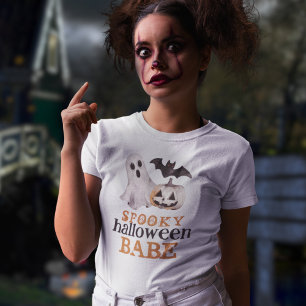 T-shirt Orange Black Ghost Éffrayant Halloween Babe
