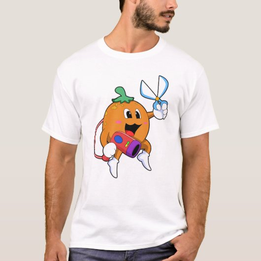 T-shirt Orange comme Coiffeur avec ciseaux et sèche-cheveu (Devant)