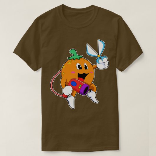 T-shirt Orange comme coiffeur avec sèche-cheveux ciseaux (Design devant)