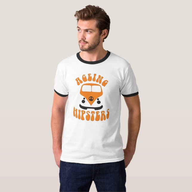 T-shirt orange d'autobus de hippies vieillissants (Devant entier)