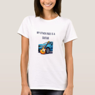T-shirt Orange Electric Guitar Leaning Against Blue Car wi