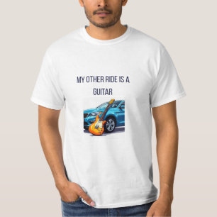 T-shirt Orange Electric Guitar Leaning Against Blue Car wi