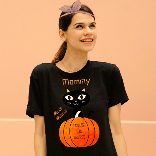 T-shirt Orange et Noir Cute Chat Matching Famille Hallowee