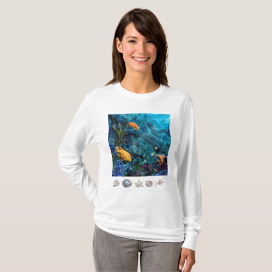 T-SHIRT ORANGE FISH BLUE OCEAN (Devant entier)