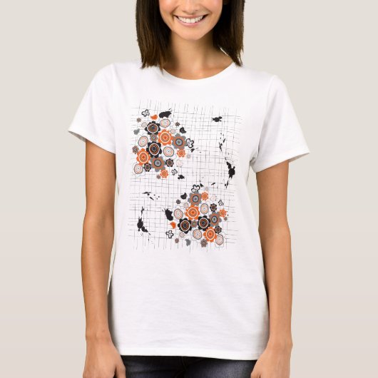 T-shirt Orange Fleurs Chicks Grunge Ink Blots Doodles Kid (Devant)