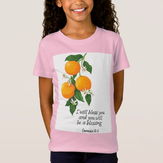 T-Shirt Orange Fruit Genèse 12:2 (Devant)