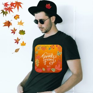T-shirt Orange Green Maple Family Bons thanksgivings Mens
