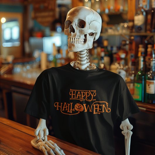 T-shirt Orange Happy Halloween Bony Typographie
