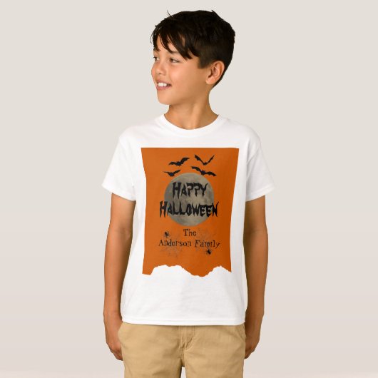 T-shirt Orange & Noir Éffrayant Moderne Joyeux Halloween E (Devant entier)