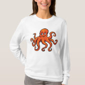 T-shirt Orange Octopus Cartoon Ocean Sea Creature (Devant)