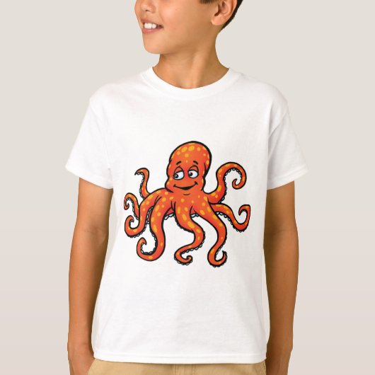 T-shirt Orange Octopus Cartoon Ocean Sea Creature (Devant)