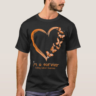 T-shirt Orange Papillon Coeur Je Suis Un Survivant Cancer