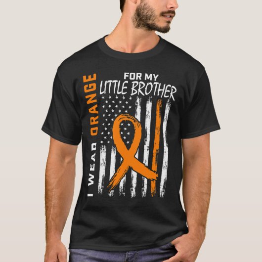 T-shirt Orange Pour Mon Petit Frère Leucémie Cancer Aware (Devant)