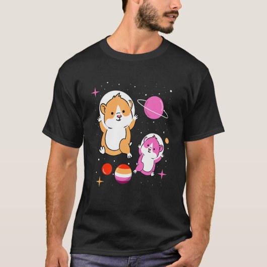 T-shirt Orange rose de hamster lesbienne Pride (Devant)
