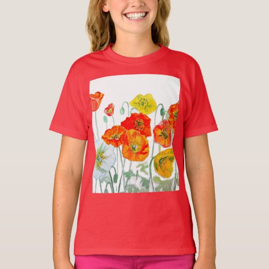 T-shirt Orange rouge Motif à fleurs (Devant)