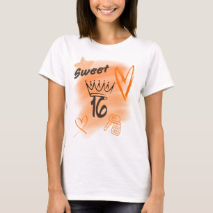 T-shirt Orange Sweet 16 Aérographe surmonté d'une Couronne