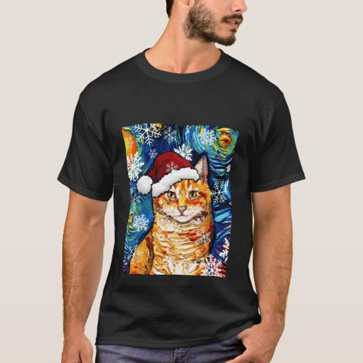 T-shirt Orange Tabby Cat Père Noël Starry Night Art de Noë (Devant)
