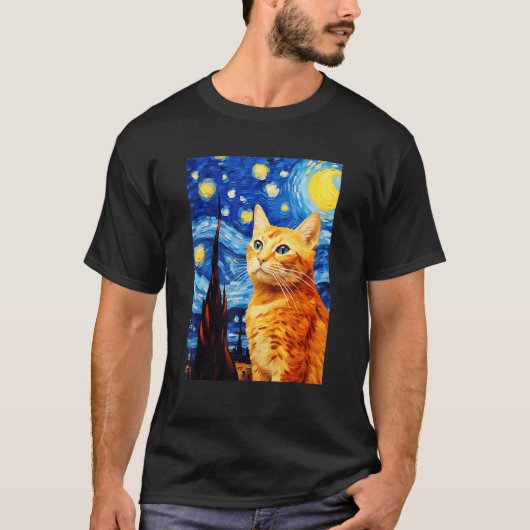 T-shirt Orange Tabby Cat Starry Nuit Vincent van Gogh Pet (Devant)