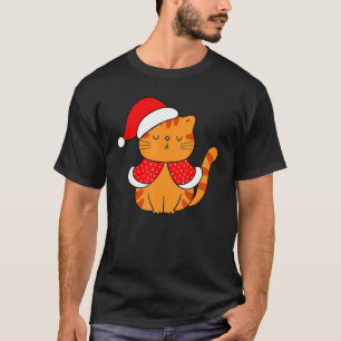 T-shirt Orange Tabby Chat Santa Chapeau Noël Chat Bah Humb