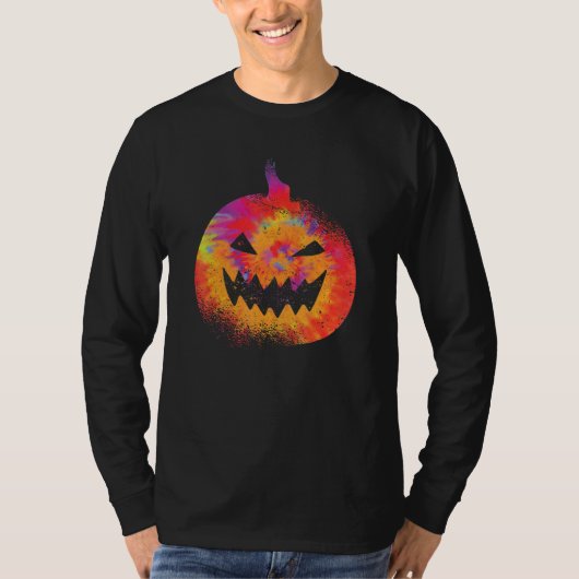 T-shirt Orange Tie Dye Pumpkin Face Jack O Lantern Hallowe (Devant)