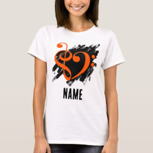 T-shirt Orange Treble Clef Bass Clef Coeur Customisé