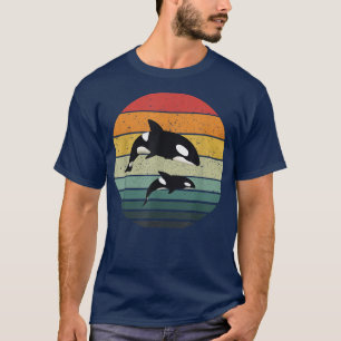 T-shirt Orca Family Vintage Retro Art, Killer Whale Family
