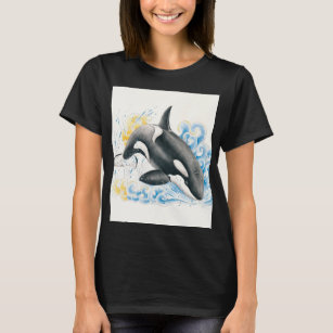 T-shirt Orca Tiller Whale Jumer dans les vagues Aquarelle