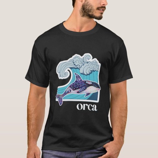T-shirt Orca Whale With Hand Drawn Ocean Wave (Devant)