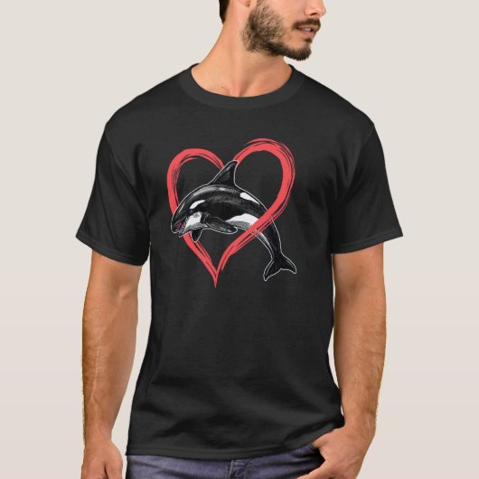 T-shirt Orcas Killer Whale Symbol Love Heart Gift Valentin (Devant)