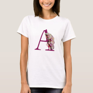 T-shirt Orchidée Élégant Monogramme Initial A  