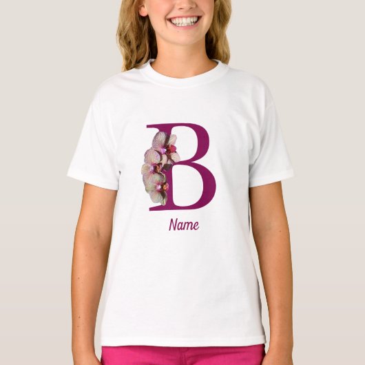 T-shirt Orchidée Elegant Monogramme Initial B Nom (Devant)