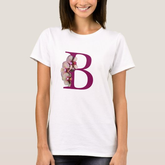 T-shirt Orchidée Élégant Monogramme Initiale B   (Devant)