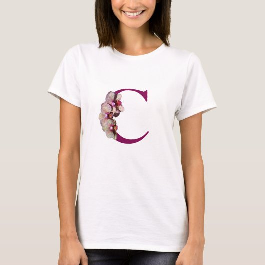 T-shirt Orchidée Élégant Monogramme Initiale C  (Devant)