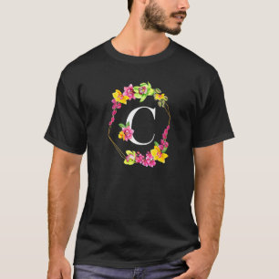 T-shirt Orchidées Florales Monogramme Initiale Rose Jaune