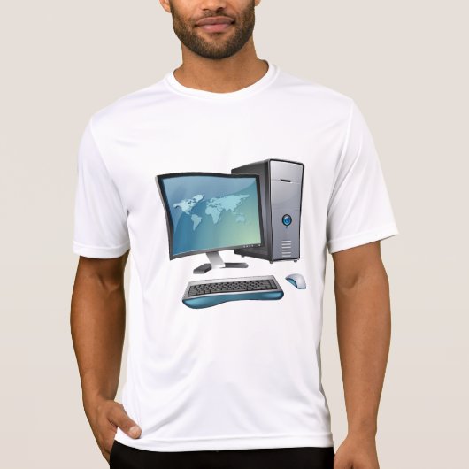 T-shirt Ordinateur de bureau avec moniteur, clavier et sou (Devant)