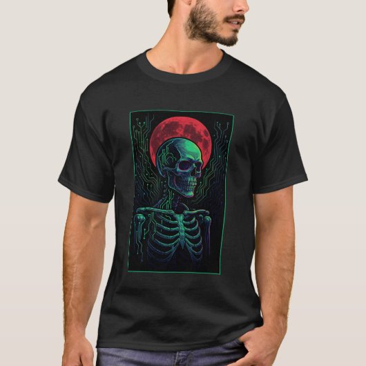 T-shirt Ordinateur de squelette effrayant Circuit de jeu S (Devant)