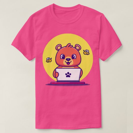 T-shirt Ordinateur portable d'exploitation d'un ours à mie (Design devant)