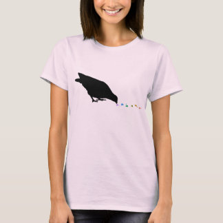 T-shirt ordre de picotement. black bird'n rainbow coeurs.
