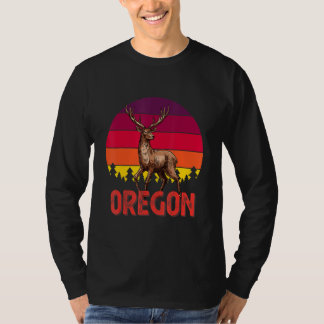 T-shirt Oregon Mountain Deer Hunter Sunset Vintage Retro H