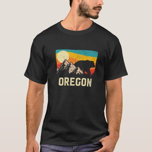 T-shirt Oregon Nature Ours Sauvage Retro Sunset Randonnée (Devant)