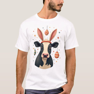 T-shirt Oreilles de lapin de vache de Pâques vintage Œuf d