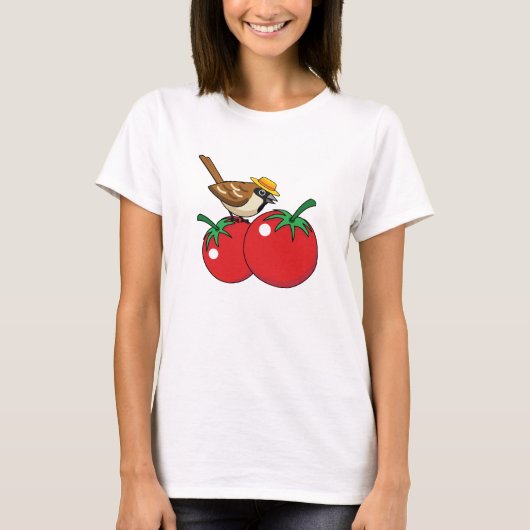 T-shirt Organic lover Sparrow Eating Red Tomato (Devant)
