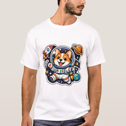 T-shirt orgi Astronaute Chien Mignon dans l'Espace Découpé (Devant)